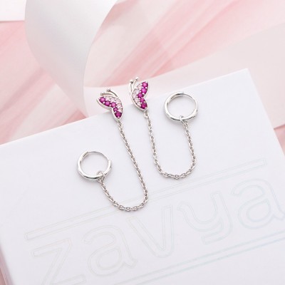 ZAVYA Butterfly Loop Rhodium Plated Stud Earring | With Certificate of Authenticity Cubic Zirconia Sterling Silver Ear Thread
