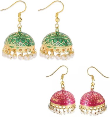 Kaima Gold plated Traditional Meenakari jhumki Earrings for women Jhumka Earings Beads Brass Jhumki Earring