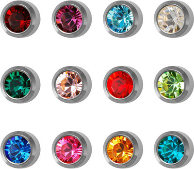 STUDEX 2MM Assorted Jan – Dec Bezel Birthstone Allergy free (12 Pair) Piercing Metal Stud Earring