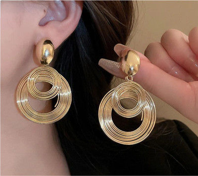 M55 Elegant Gold Plated Korean Circle of Life Drop Earrings – Minimalist Dangle Alloy Drops & Danglers