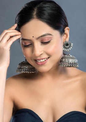 ISLANA Oxidised silver jhumki jhumka Earrings for women and girls with Ring Alloy Jhumki Earring