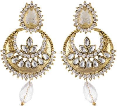 Lucky Jewellery Lucky Jewellery Designer White Stone Golden Tone Partywear Earring Alloy Drops & Danglers