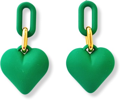 Krishgan Green Heart Dangle Earrings for Women & Girls Plastic Drops & Danglers
