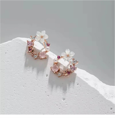 RV YUWON Western princess korean trendy beautiful pink stud earrings Cubic Zirconia Alloy Stud Earring
