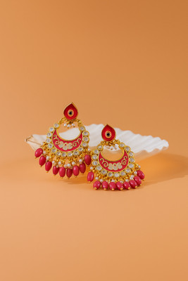Dangler Enterprise Traditional Multicolor Kundan Meenakari Chandbali Earrings for Women & Girls | Alloy Chandbali Earring
