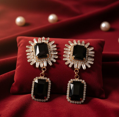 Priya International blkdropdanglstud Crystal Alloy Drops & Danglers, Stud Earring