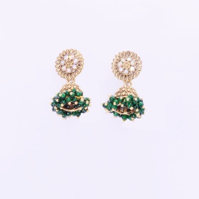 Ratnshree Handcrafted Traditional Green color Jhumka/Jhumki Earrings for Women and Girls Zircon Alloy Jhumki Earring