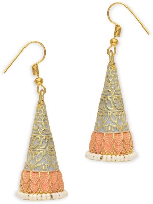 fabula Grey & Peach Pink Meenakari Conical Jhumka Earrings For Women & Girls Latest Pearl, Mother of Pearl Alloy Jhumki Earring