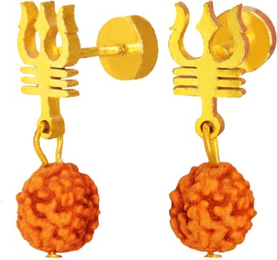 vien VIEN, Religious Jewelry Lord Shiv TrishulÂ Rudraksha Bead Piercing Jewelry Wood, Stainless Steel Stud Earring For Mens Womens Boys GIrls (GOLD) Wood, Stainless Steel Earring Set