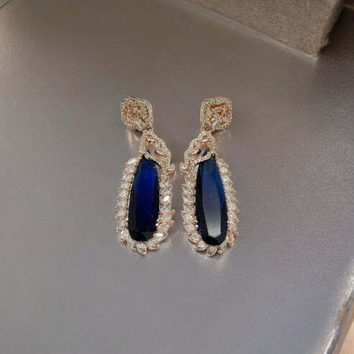 Opal Touch Regal Azure Glimmer Earrings Cubic Zirconia Brass Stud Earring
