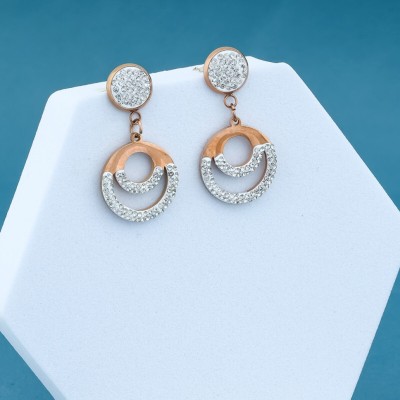 Wynona Rosegold Toned CZ Studded Earrings for Women and Girls Cubic Zirconia Brass Stud Earring