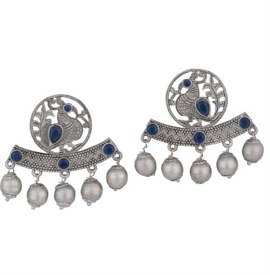 SPARGZ Antique Peacock Festive Wear Silver Plated Ruby For Women Ruby Alloy Stud Earring