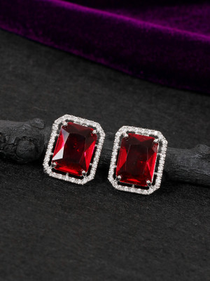 Zoey Red Rhodium-Plated American Diamond Drop Earrings Cubic Zirconia Brass Stud Earring