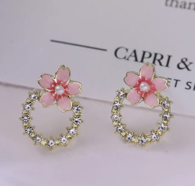 AKISON JEWELS Floral Korean Earrings For Women Girls Trendy Western Fashion Earring Pearl, Cubic Zirconia, Diamond, Crystal Alloy Earring Set, Stud Earring, Jhumki Earring
