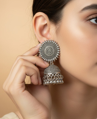 The Rich Girl Majestic Oxidized Chakra Jhumka Alloy, White Metal Jhumki Earring