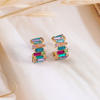 RUBANS Rubans 18K Gold-Plated Multicolor Gemstone Hoop Earring Brass Hoop Earring