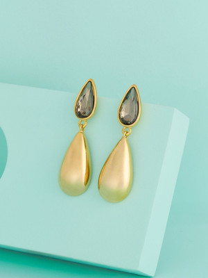 Kushal's Fashion Jewellery Grey Gold-Plated Party Zircon Trendy Drop Earrings Zircon Copper Drops & Danglers