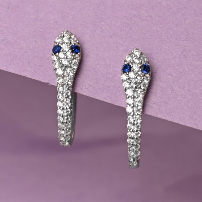 CLARA Blue Eye Snake Cubic Zirconia Sterling Silver Hoop Earring