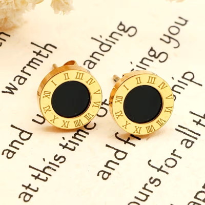 Neerajyoti Roman Earrings for Women's Temperament Simple and Delicate Cold Style Earrings Onyx Brass Stud Earring