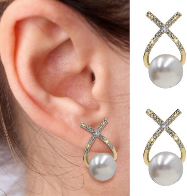 Karishma Kreations Gold Plated Latest Pearl stud Earrings combo for Women Girls Metal Earring Set Cubic Zirconia, Crystal, Pearl Stainless Steel, Brass Earring Set, Drops & Danglers, Stud Earring, Clip-on Earring, Cuff Earring