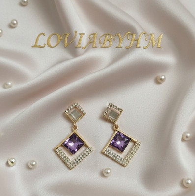 LOVIA BY HM PURPLE RHINESTONE CRYSTAL DROP KOREAN STYLE DANGLER EARRINGS FOR WOMEN Cubic Zirconia, Crystal Alloy Drops & Danglers, Earring Set, Rhinestone Studs, Stud Earring