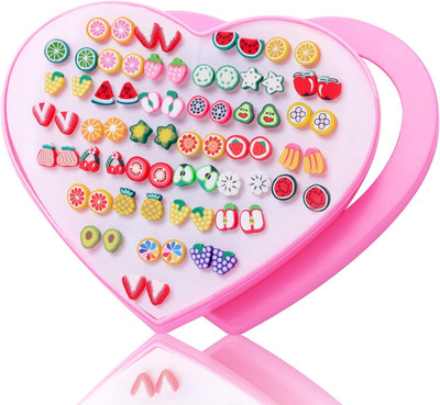 DIVINE Pack of 36 Pairs Amazing Fruits Design Studs, Earrings for Girls, Women(1 Box) Plastic Stud Earring