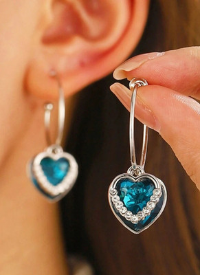 JRISSY Women Girls Heart Korean Western Light Weight Earring Crystal Cubic Zirconia Crystal Jhumki Earring, Drops & Danglers