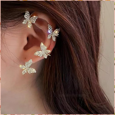 Vembley Korean Golden Studded Butterfly Ear Climber Ear Cuff For Women/Girls Cubic Zirconia Alloy Cuff Earring