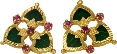 Kollam Supreme Triple Palakka Floral Ear Studs Brass Stud Earring