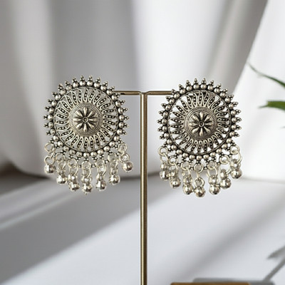 Esyko Oxidised Silver Earrings with Hanging Beads Daily Wear Earrings Pearl Alloy Jhumki Earring