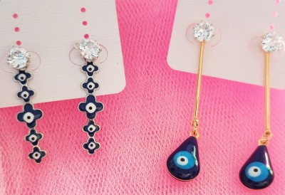 kd collections ER-D4-D5 Evil Eye Stone Studded Dangler Earrings For Girls & Women Combo-2 Pairs Brass Drops & Danglers
