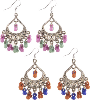 Jamleen Gallery Bohemian Beaded Earrings Set (2 Pairs) Alloy Jhumki Earring