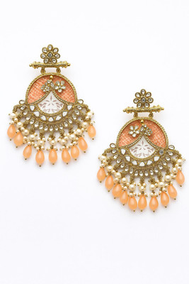 rubina naaz Peach Blossom Kundan Chandbali Pearl, Mother of Pearl Alloy, Mother of Pearl Chandbali Earring, Drops & Danglers