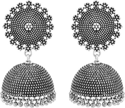 Ruhi German Silver Round Shape Earring Oxidised Jhumka Afghani Earrings Beads, Pearl German Silver Jhumki Earring