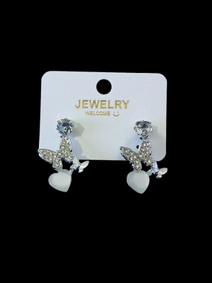 Pranchal Jewels Butterfly Heart Drop Silver Earrings Cubic Zirconia Alloy Stud Earring