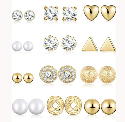 Exotique Jewellery For Women Combo Of 12 Of Gold Plated Stud Earrings Alloy Stud Earring