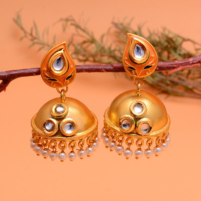 Tanusha Jewels SIMPLE & ELEGANT GOLD PLATED Pearl Brass Jhumki Earring