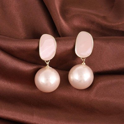 ALONZO Korean Square AD-Pearl Drop Earrings Pearl Alloy Cuff Earring pink Swarovski Crystal, Diamond, Crystal, Swarovski Zirconia, Zircon, White Zircon Crystal, German Silver, Metal, Stone Stud Earring