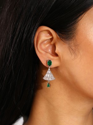 Priyaasi Emerald AD Stones Jhumkis Ethnic Elegance Silver Plating Earrings Brass Jhumki Earring