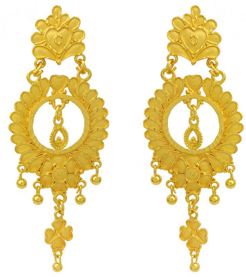 Savni Gold Plated Heavy Drop Long Earrings for Women and Girls ( Pack of 1 ) Copper Jhumki Earring, Chandbali Earring