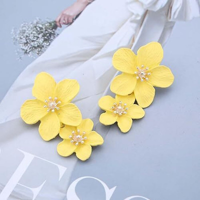 Anamya Collections YELLOW FLOWER EARRING Alloy Stud Earring