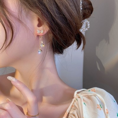 DIVISSHA Korean Bow Drop Earrings for Girls & Women stiud earring Zircon Stone Stud Earring