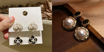 Celestria Combo Black and White Pearl Earrings 2 pair in 1 set Alloy Stud Earring, Drops & Danglers