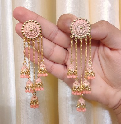 TANLOOMS Stylish & Party Wear Jhumkas Latest Collection 5 Layer Latkan earrings for Girls and Women.(Peach Color) Alloy Jhumki Earring