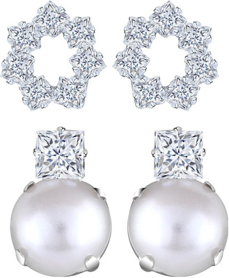 VIGHNAHARTA Elegant Beautiful Rhodium Plated Solitaire Stud Earring Combo-2 Cubic Zirconia Alloy Earring Set