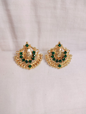 kurdekars divuu green stone fitted Laxmi earring Copper Stud Earring
