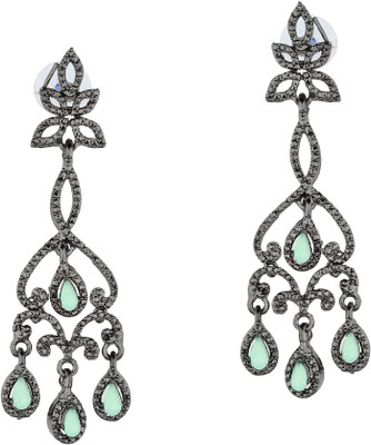 Dreamish Imitation Korean Black Plated Pearl & Stone Beaded Dangler Earrings Cubic Zirconia Alloy, Stone Drops & Danglers