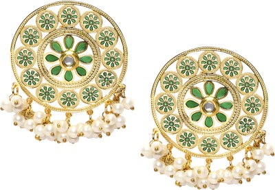 fabula Green Meenakari & Kundan Stud Earrings - Large Round Shape - For Women & Girls Beads, Crystal Alloy Drops & Danglers