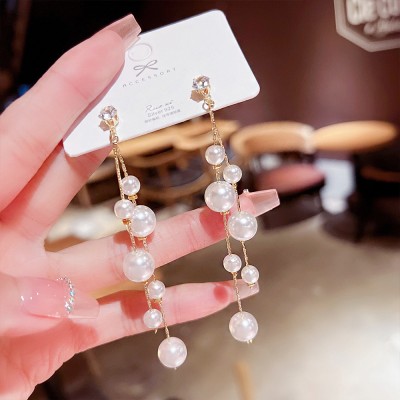 DESTINY JEWEL'S New Trendy Exclusive Korean White Pearl Long Drop Earrings Set For Women & Girls Pearl Alloy Earring Set