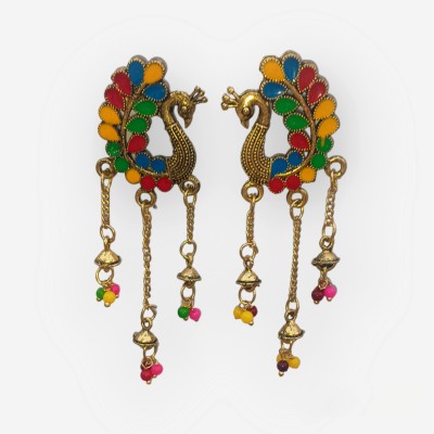 ruwaza art creations Traditional Gold plated Kundan design Peacock Pearl jhumka - Jhumki Earrings Alloy Jhumki Earring